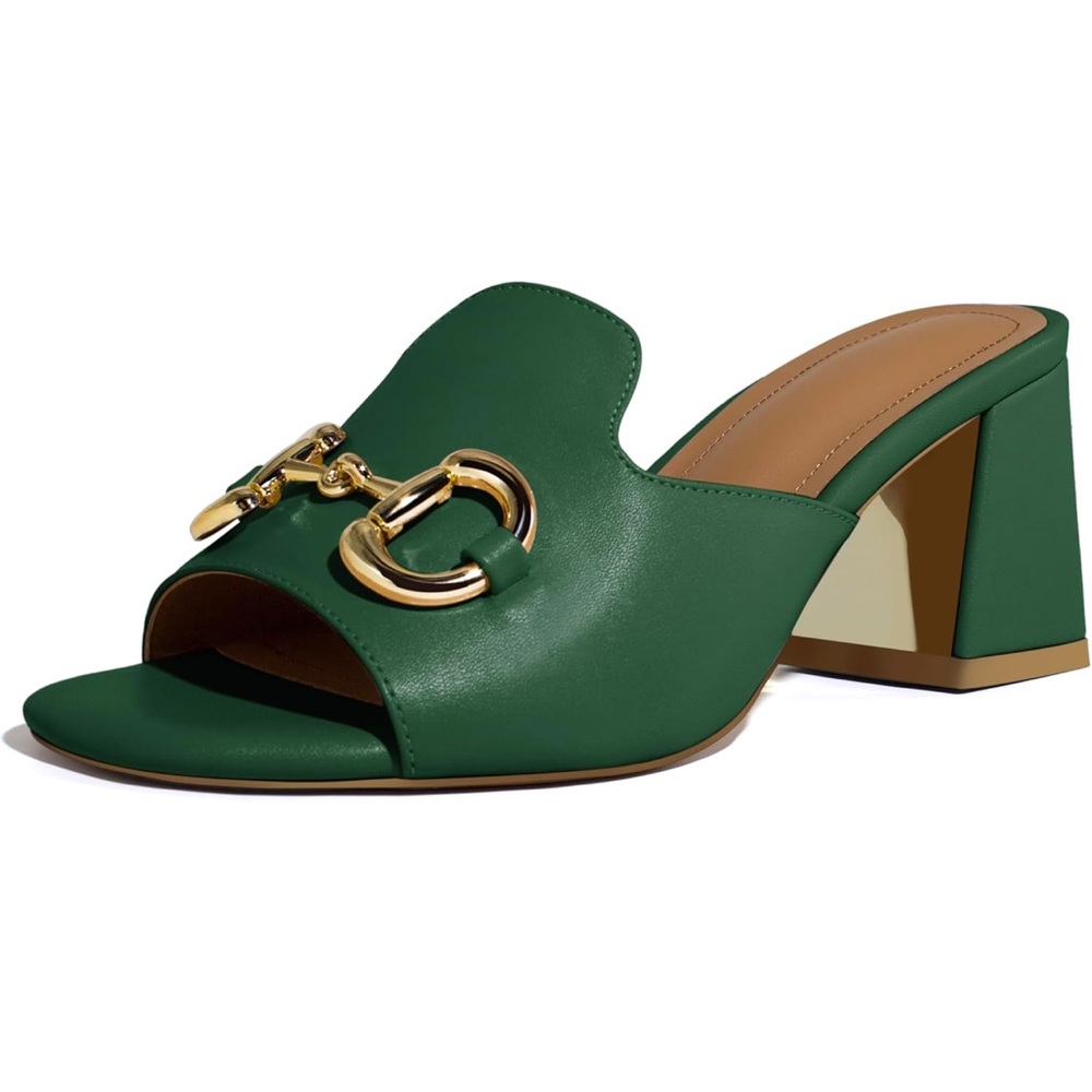 Square Open Toe Buckle Sandals Slip On High Chunky Block Heel Mules Backless